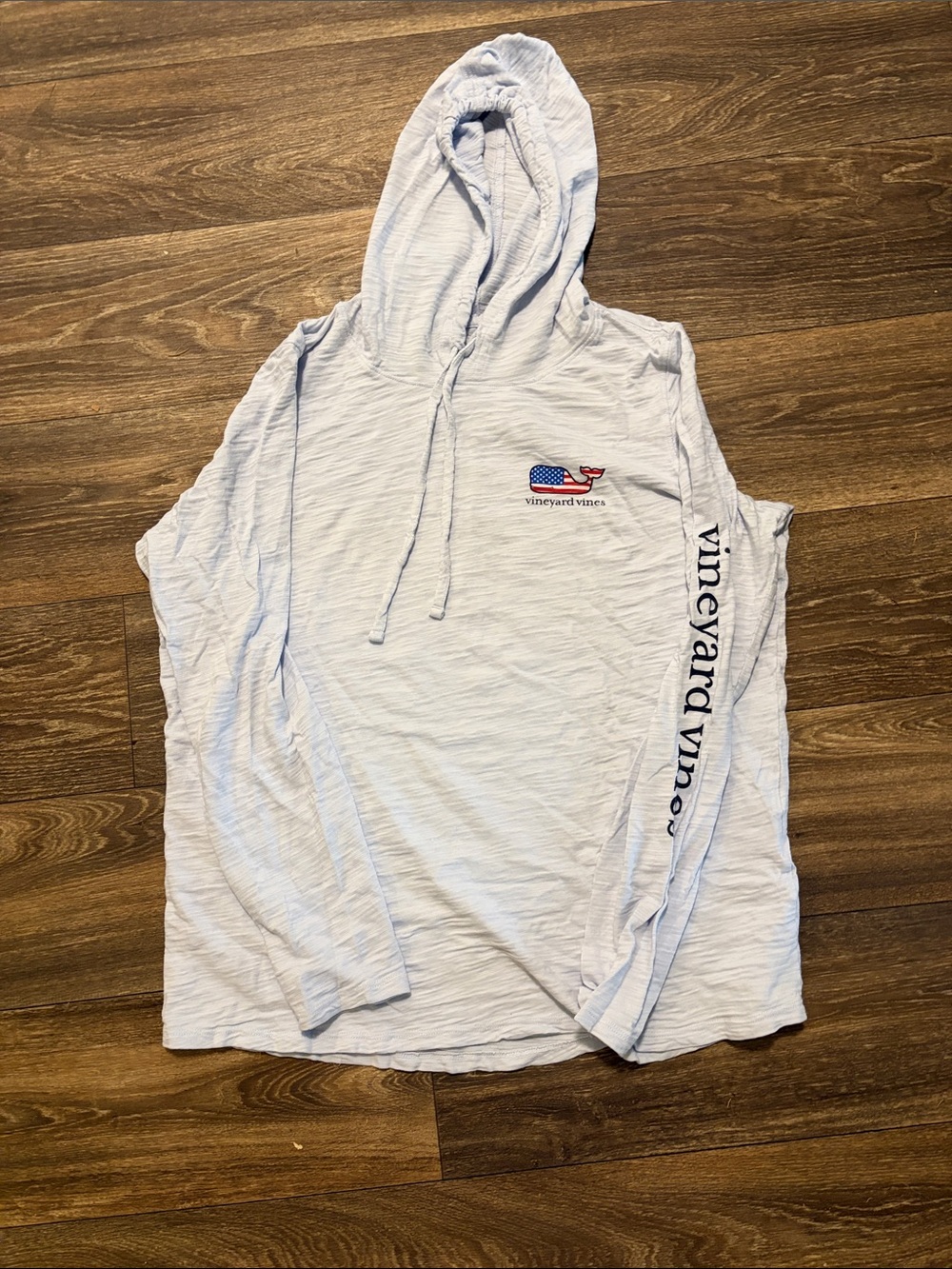 Vineyard Vines Pale Blue Hooded Long Sleeve Tee with USA Whale